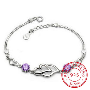 925 Silver Zirconia Heart Bracelet Bangle Wedding Jewelry