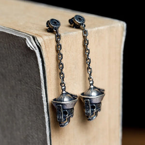 925 Silver Zombie Skull Dangle Earrings Gothic Punk Jewelry