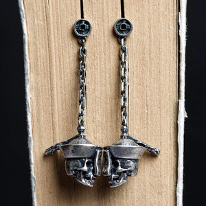 925 Silver Zombie Skull Dangle Earrings Gothic Punk Jewelry