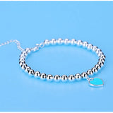 925 Silver Heart Pendant Bracelet Women Street Jewelry