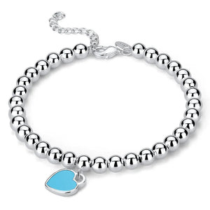 925 Silver Heart Pendant Bracelet Women Street Jewelry