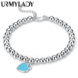 Heart Pendant Bracelet for Women, 925 Silver