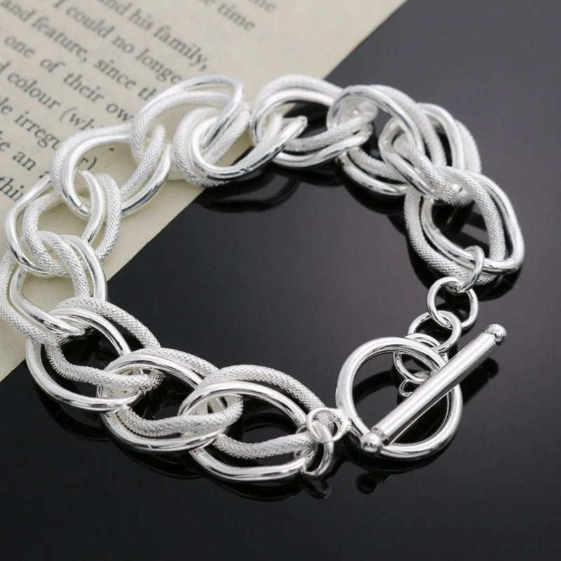 925 Silver Double twist Chain Bracelet Women Wedding Jewelry