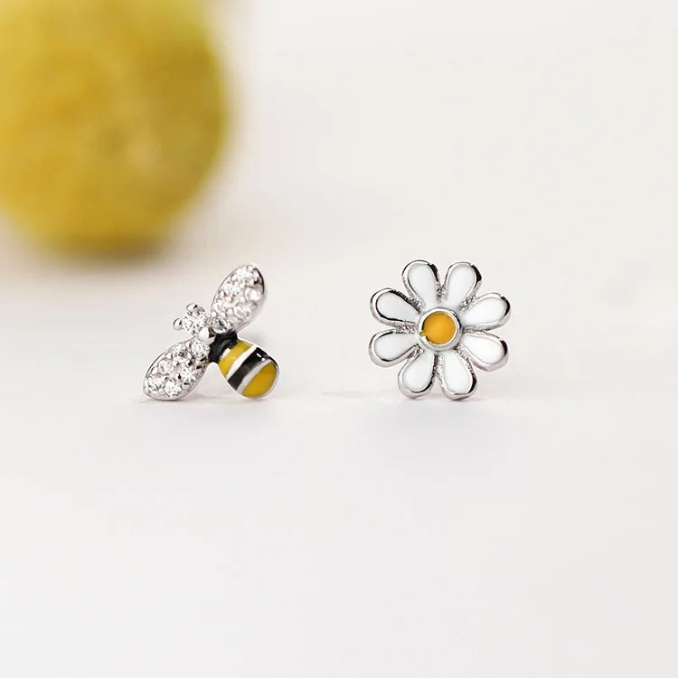 925 Silver Bee Flower Earrings Women Wedding Jewelry