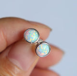 925 Silver Opal Earrings Half Ball Setting 6mm Sparkling Women's Jewelry