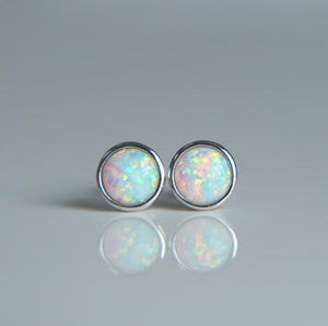 925 Silver Opal Earrings Half Ball Setting 6mm Sparkling Women's Jewelry