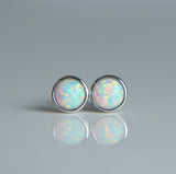 925 Silver Opal Earrings Half Ball Setting 6mm Sparkling Women's Jewelry