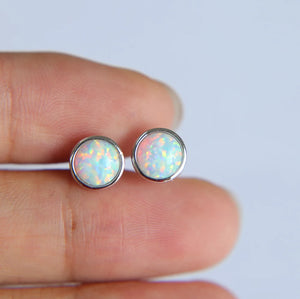 925 Silver Opal Earrings Half Ball Setting 6mm Sparkling Women's Jewelry