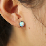 925 Silver Opal Earrings Half Ball Setting 6mm Sparkling Women's Jewelry