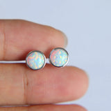 925 Silver Opal Earrings Half Ball Setting 6mm Sparkling Women's Jewelry