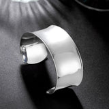 925 Silver Big Bracelets for Women Smooth Wide Bangle Wedding Party Gift