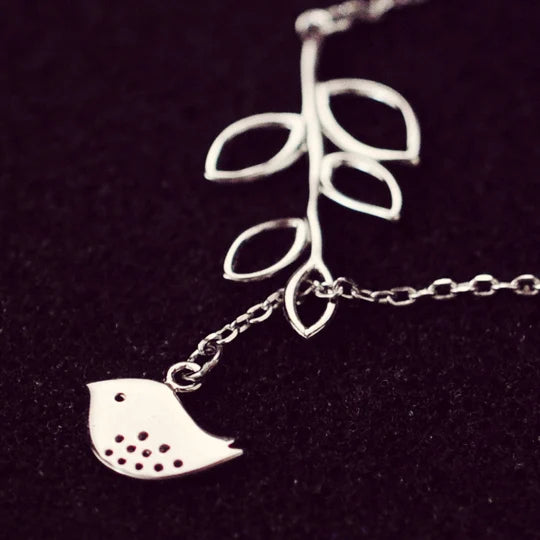 925 Silver Bird Branches Necklace Pendant Gift