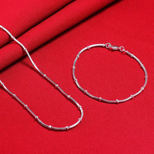 925 Silver bracelet necklace Beads Snake bone chain Jewelry sets