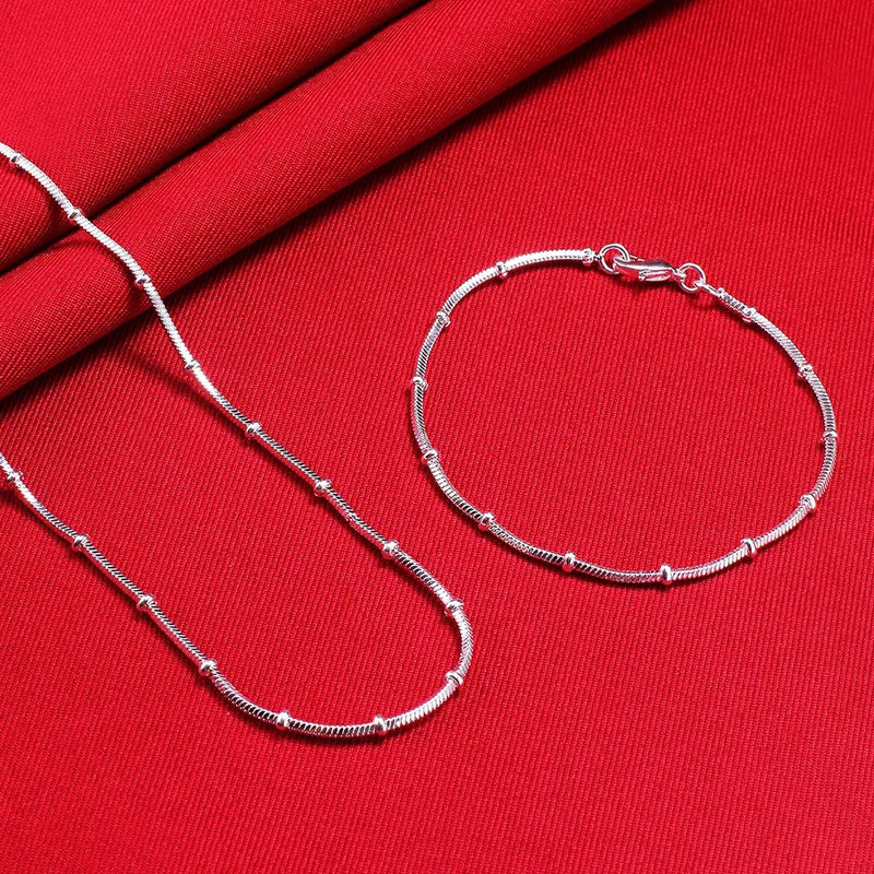 925 Silver bracelet necklace Beads Snake bone chain Jewelry sets