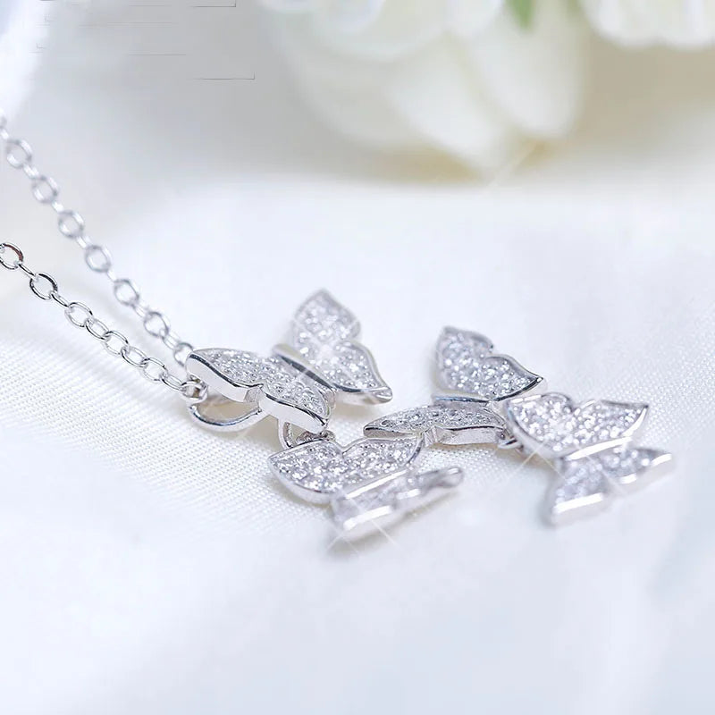 925 Silver Butterfly Zircon Necklace for Women - Gift Jewelry
