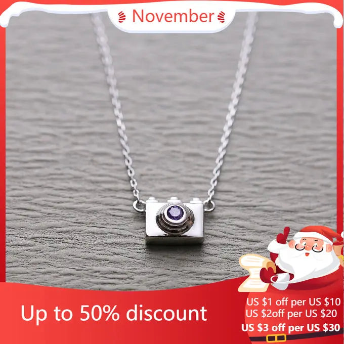 925 Silver Camera Pendant Necklace for Women
