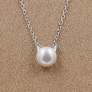 925 Sterling Silver Cat Pearl Necklace for Women