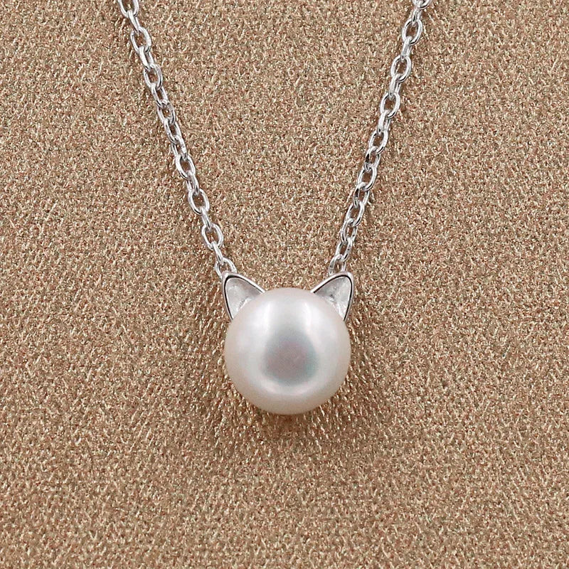 925 Sterling Silver Cat Pearl Necklace for Women