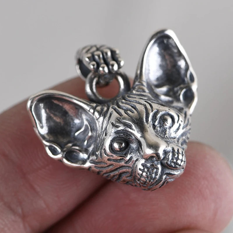 925 Sterling Silver Cat Women Pendant Tag Charm