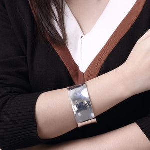 925 Silver Wide Bangle Bracelet for Women Party Wedding
