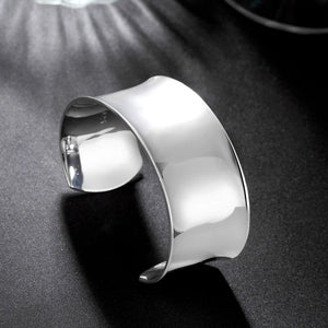 925 Silver Wide Bangle Bracelet for Women Party Wedding