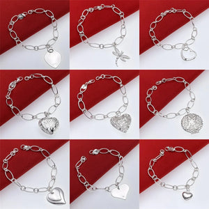 925 Silver Heart Charm Bracelet 8inches
