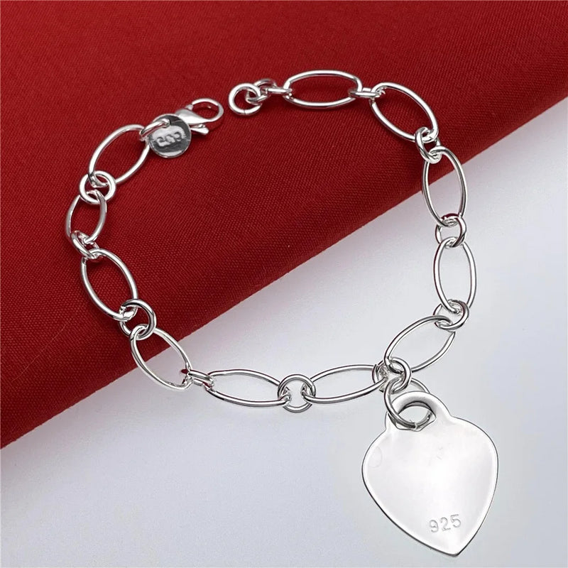 925 Silver Heart Charm Bracelet 8inches
