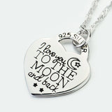 925 Silver Choker Necklace Heart Pendant Moon and Back