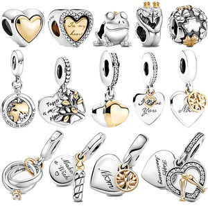 925 Silver Beaded Golden Heart Birthday Candle Charm DIY Jewelry