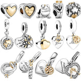 925 Silver Beaded Golden Heart Birthday Candle Charm DIY Jewelry
