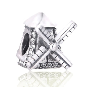 925 Silver cz Windmill Charm Bead for Bracelet Necklace