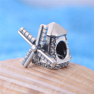 925 Silver cz Windmill Charm Bead for Bracelet Necklace
