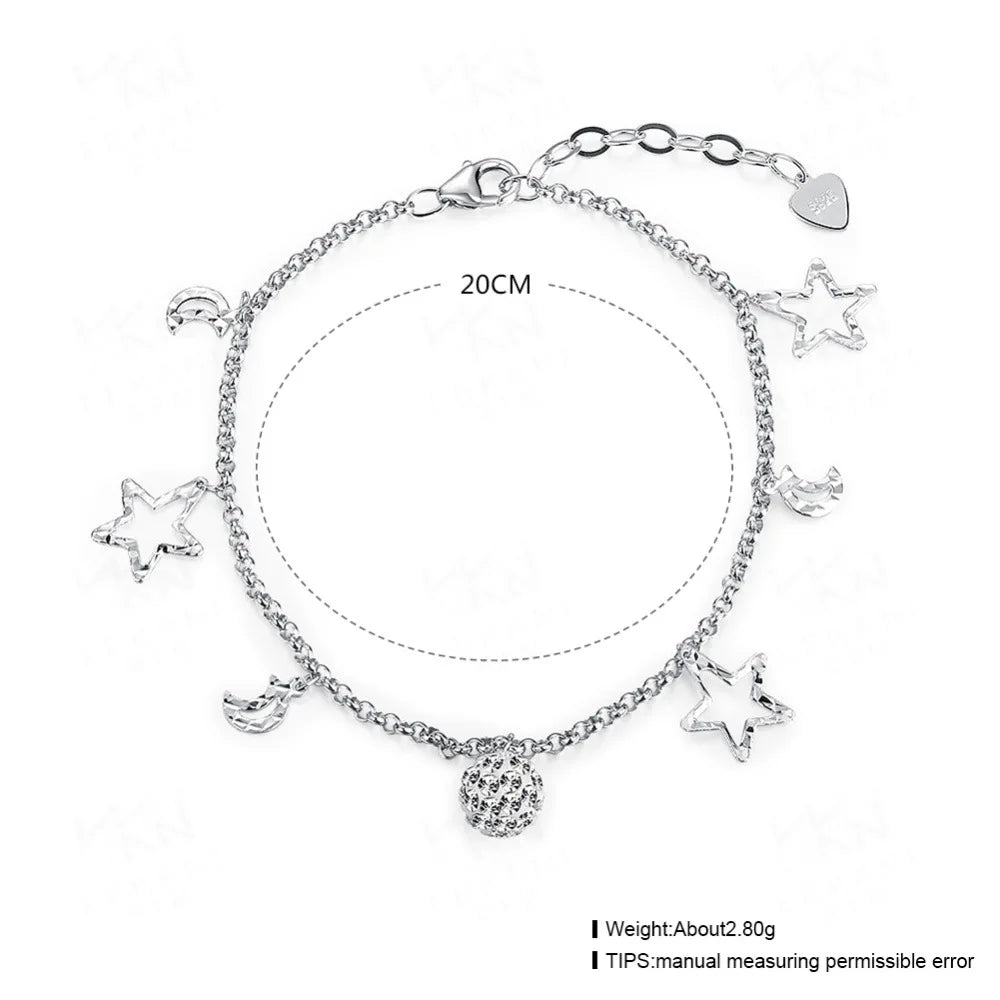925 Silver Anklet with Zircon Moon Star Bracelet