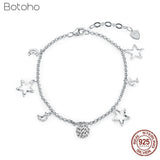 925 Silver Anklet with Zircon Moon Star Bracelet