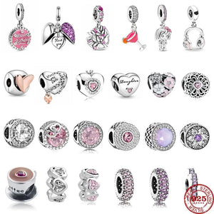 925 Sterling Silver flower Pendant, DIY fine beads for Charm Bracelet Jewelry