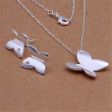 925 Silver Crystal Butterfly Necklace Earrings Set Wedding Party Jewelry