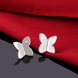 925 Silver Crystal Butterfly Pendant Necklace Earrings Rings Set