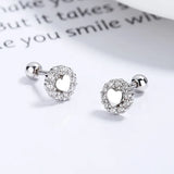 925 Silver Heart Crystal Thread Stud Earrings For Women Kids Wedding Party