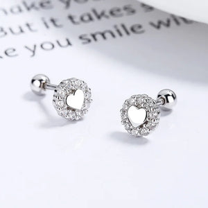 925 Silver Heart Crystal Thread Stud Earrings For Women Kids Wedding Party