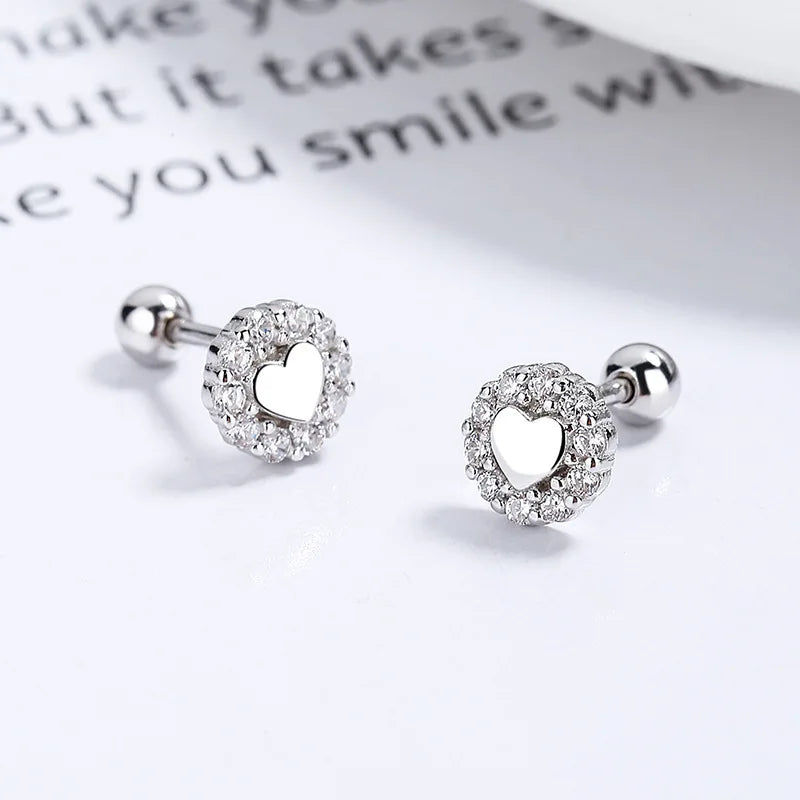 925 Silver Heart Crystal Thread Stud Earrings For Women Kids Wedding Party