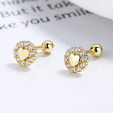 925 Silver Heart Crystal Thread Stud Earrings For Women Kids Wedding Party
