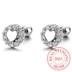 925 Silver Heart Crystal Thread Stud Earrings For Women Kids Wedding Party