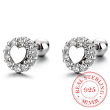 925 Silver Heart Crystal Thread Stud Earrings For Women Kids Wedding Party