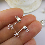 925 Silver cz Stud Earring Ear Post w/ Ring Loops, Earring Finding