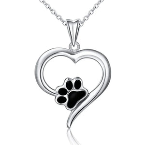925 Silver Paw Print Love Pendant Necklace for Her