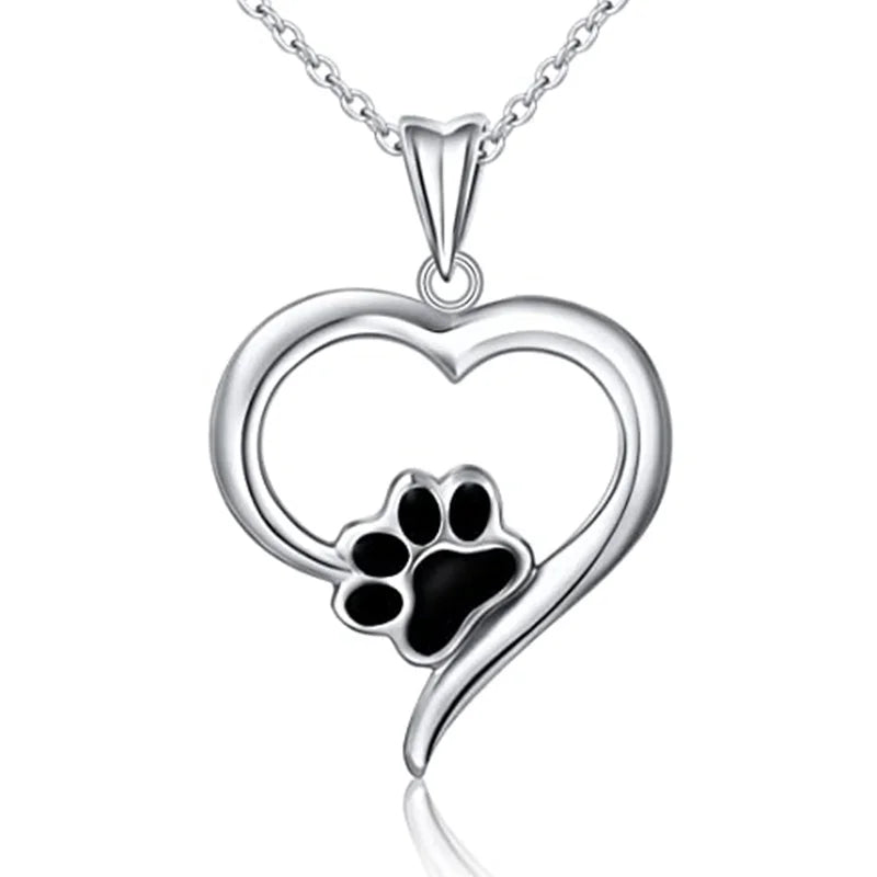 925 Silver Paw Print Love Pendant Necklace for Her