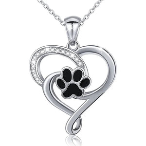 925 Silver Paw Print Love Pendant Necklace for Her