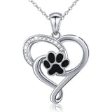 925 Silver Paw Print Love Pendant Necklace for Her