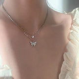 925 Silver Butterfly Chain Choker Necklace Zircon Fine Jewelry
