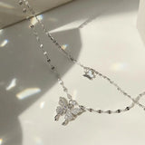 925 Silver Butterfly Chain Choker Necklace Zircon Fine Jewelry
